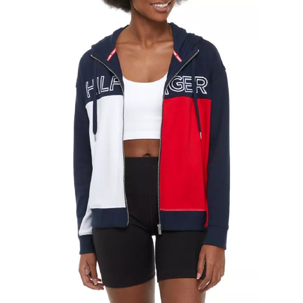 new NAVY Tommy Hilfiger Sport Women's ColorBlock Zip-Up Hoodie in Size MEDIUM